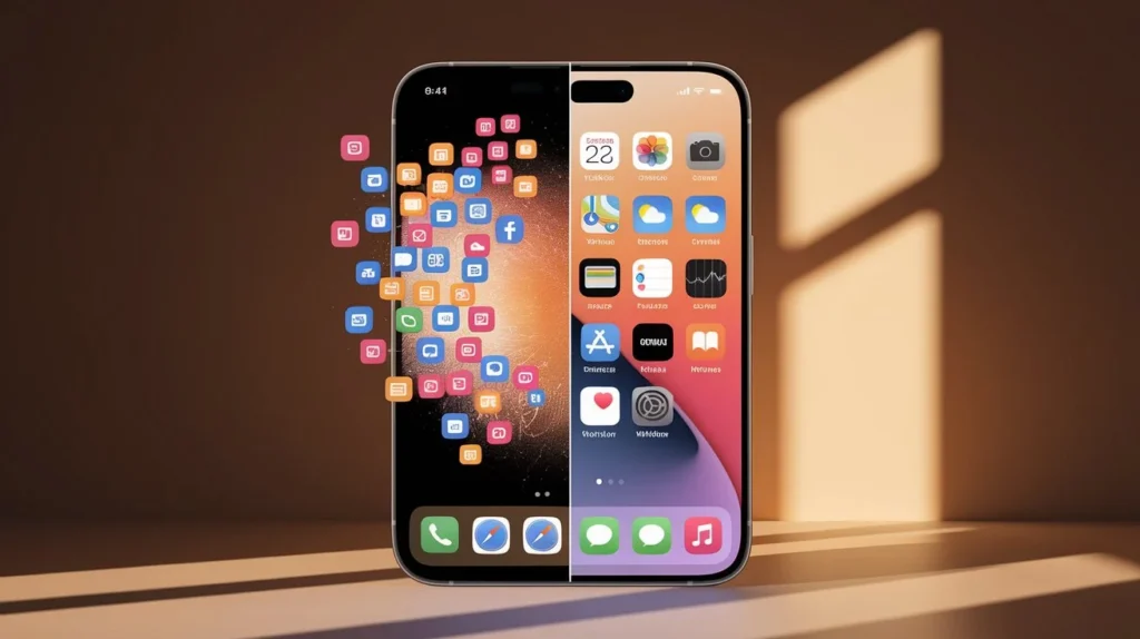 Example of organized smartphone home screen to reduce distraction