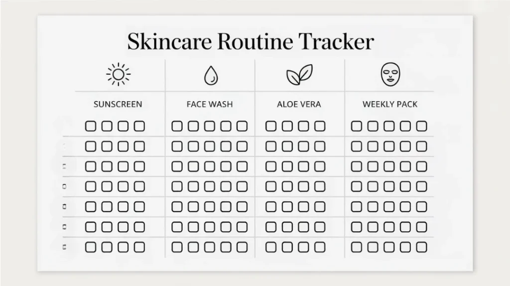 30 day skincare habit tracker for sunscreen, face wash, and aloe vera routine