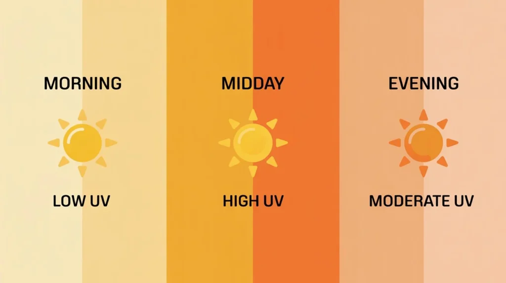 Chart showing highest UV exposure between 12 PM and 3 PM