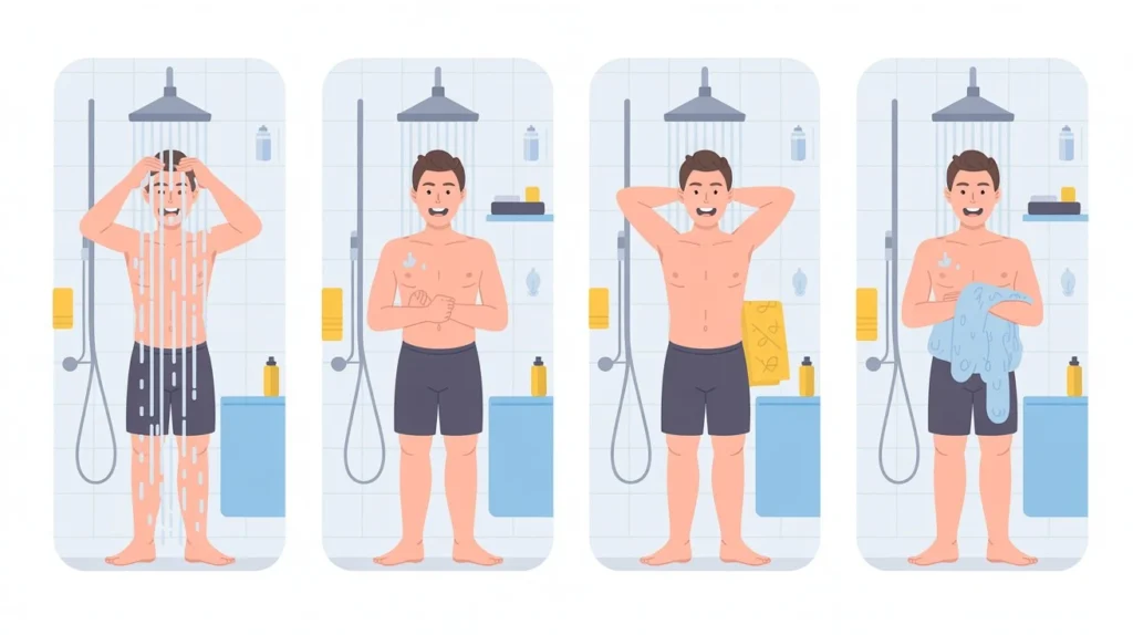 Illustration showing common shower mistakes that cause body odor after bathing