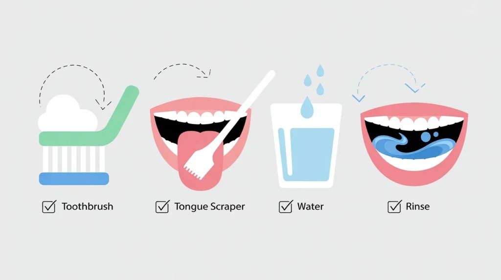 daily oral hygiene routine brushing tongue cleaning water