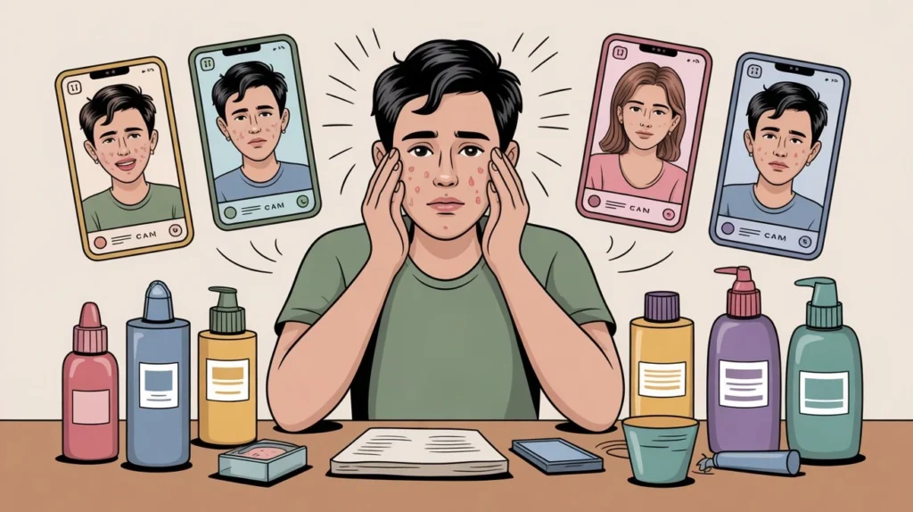 men struggling with skincare routine