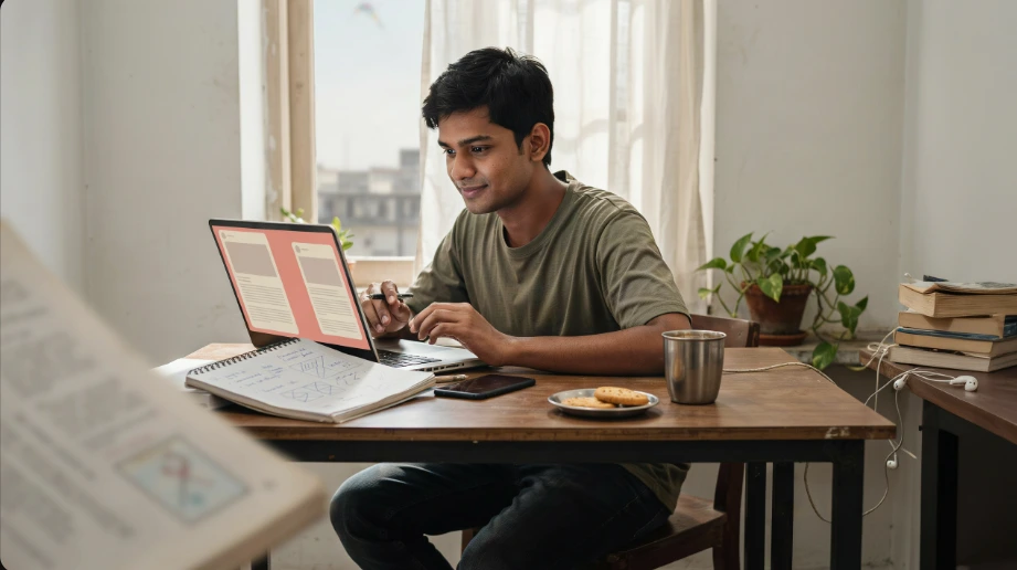 College student earning through part time jobs for students using a laptop