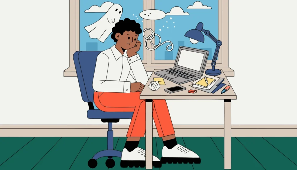 Student feeling fearful, bored and confused about starting an assignment