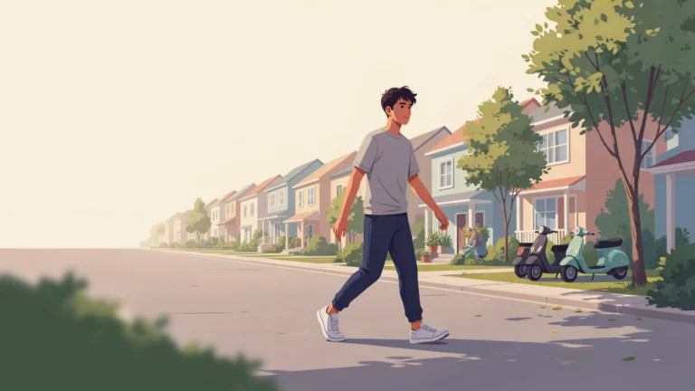 Beginner walking on a neighborhood street as part of a four-week walking plan