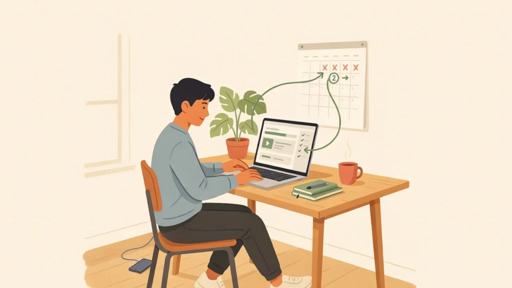Student overcoming distractions and continuing an AI learning routine
