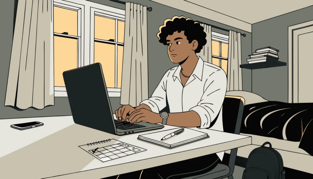 Student returning to a study routine after missing a day